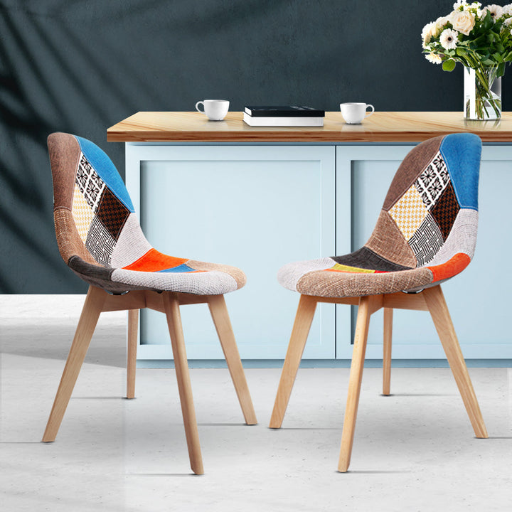 Chair Kingdom Set of 2 Retro Beech Fabric Dining Chair - Multi Colour