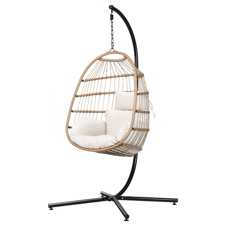 Chair Kingdom Cream Deluxe Egg Swing Chair with Stand