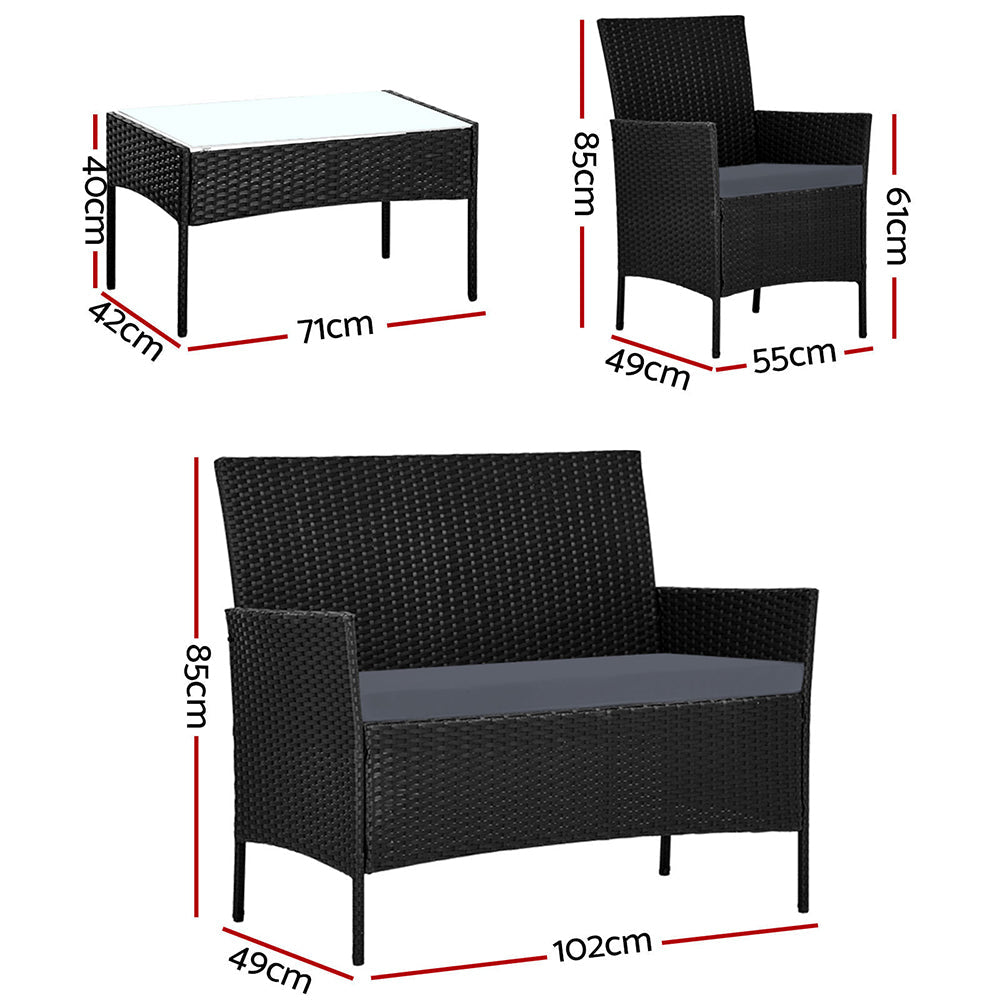 Toorak Luxury 4 Piece Lounge Set with Cover - Black