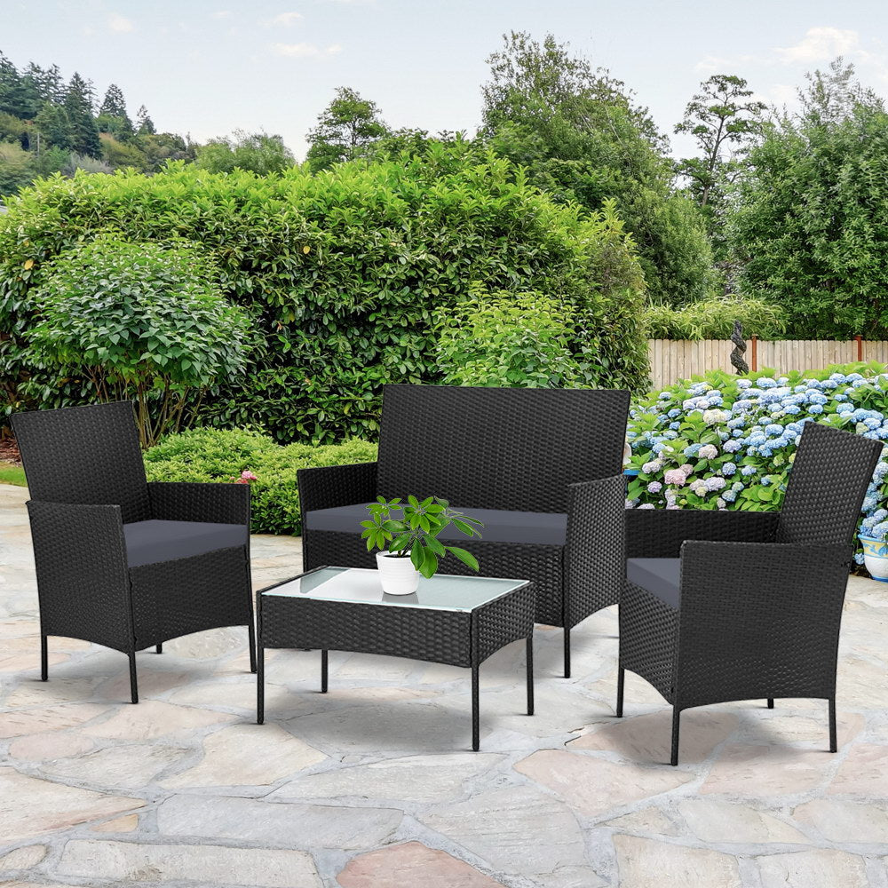 Toorak Luxury 4 Piece Lounge Set with Cover - Black