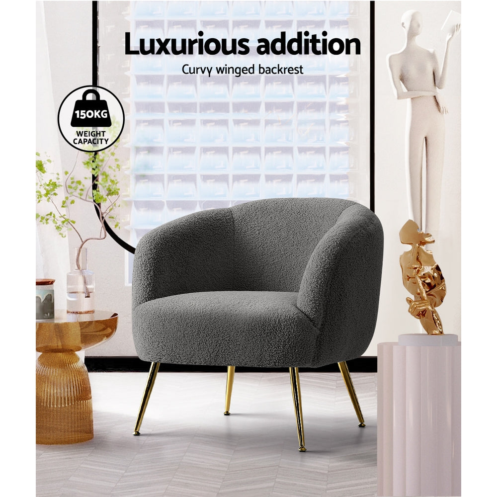 Chair Kingdom   Armchair Lounge Chair Accent Chairs Arm Armchairs Sherpa Boucle Charcoal