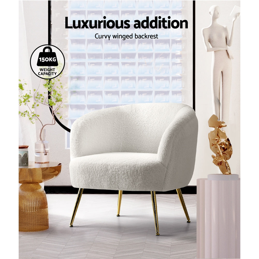 Chair Kingdom   Armchair Lounge Chair Accent Chairs Armchairs Sherpa Boucle Sofa White