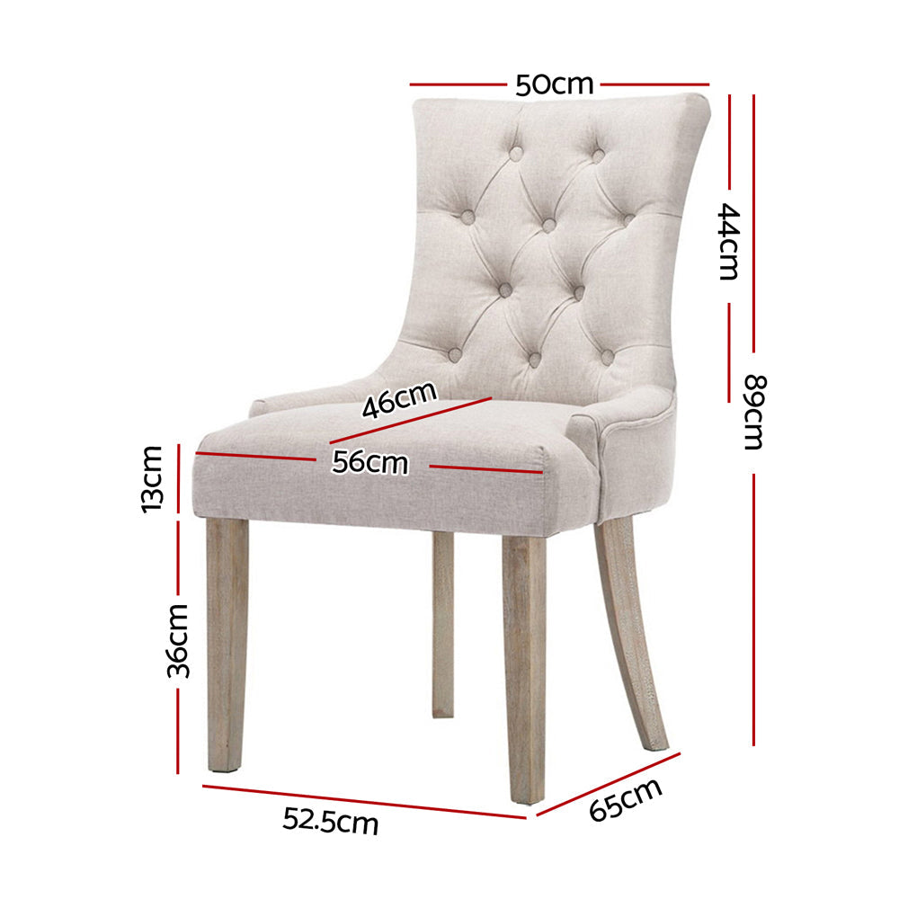 Chair Kingdom Set of 2 Dining Chair Beige CAYES French Provincial  Wooden Fabric Retro Cafe