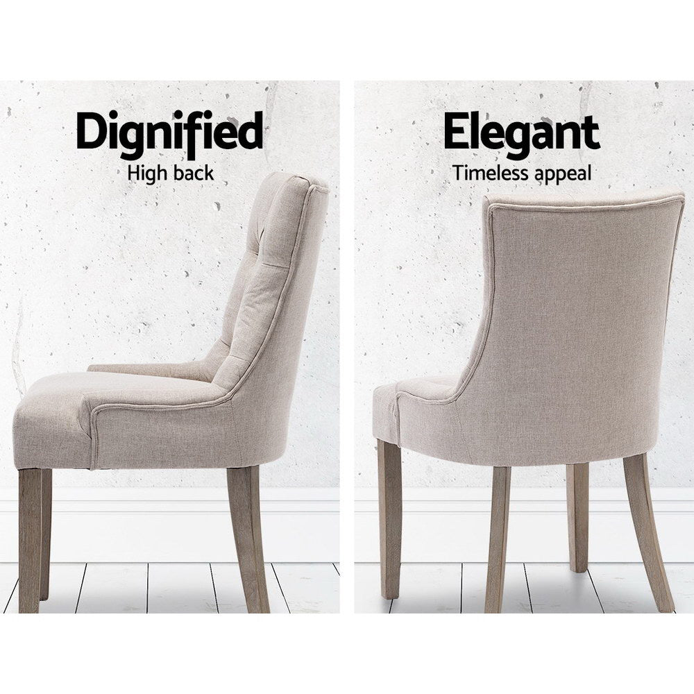 Chair Kingdom Set of 2 Dining Chair Beige CAYES French Provincial  Wooden Fabric Retro Cafe