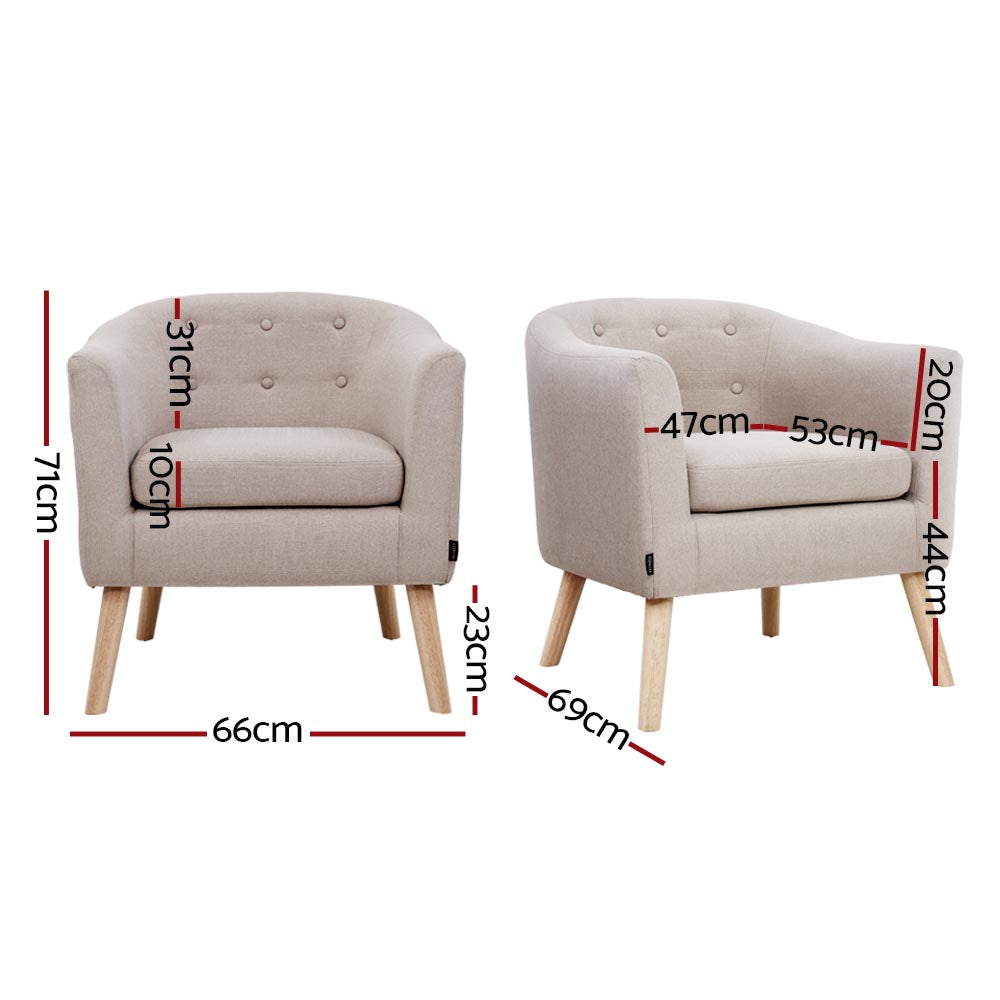 Chair Kingdom   ADORA Armchair Tub Chair Single Accent Armchairs Sofa Lounge Fabric Beige
