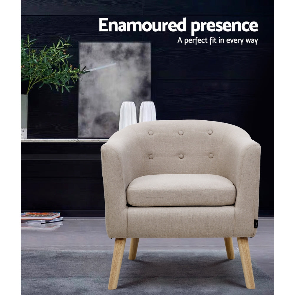 Chair Kingdom   ADORA Armchair Tub Chair Single Accent Armchairs Sofa Lounge Fabric Beige