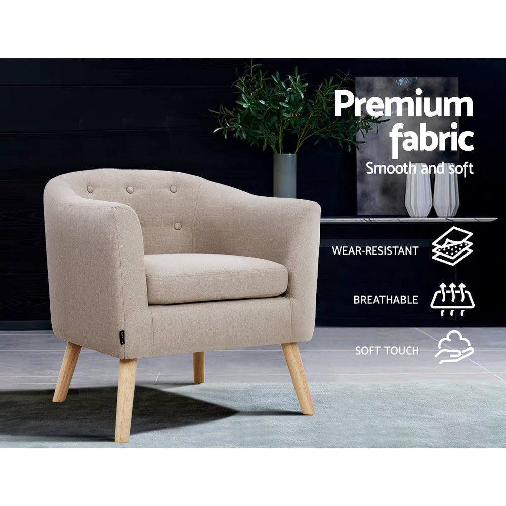 Chair Kingdom   ADORA Armchair Tub Chair Single Accent Armchairs Sofa Lounge Fabric Beige