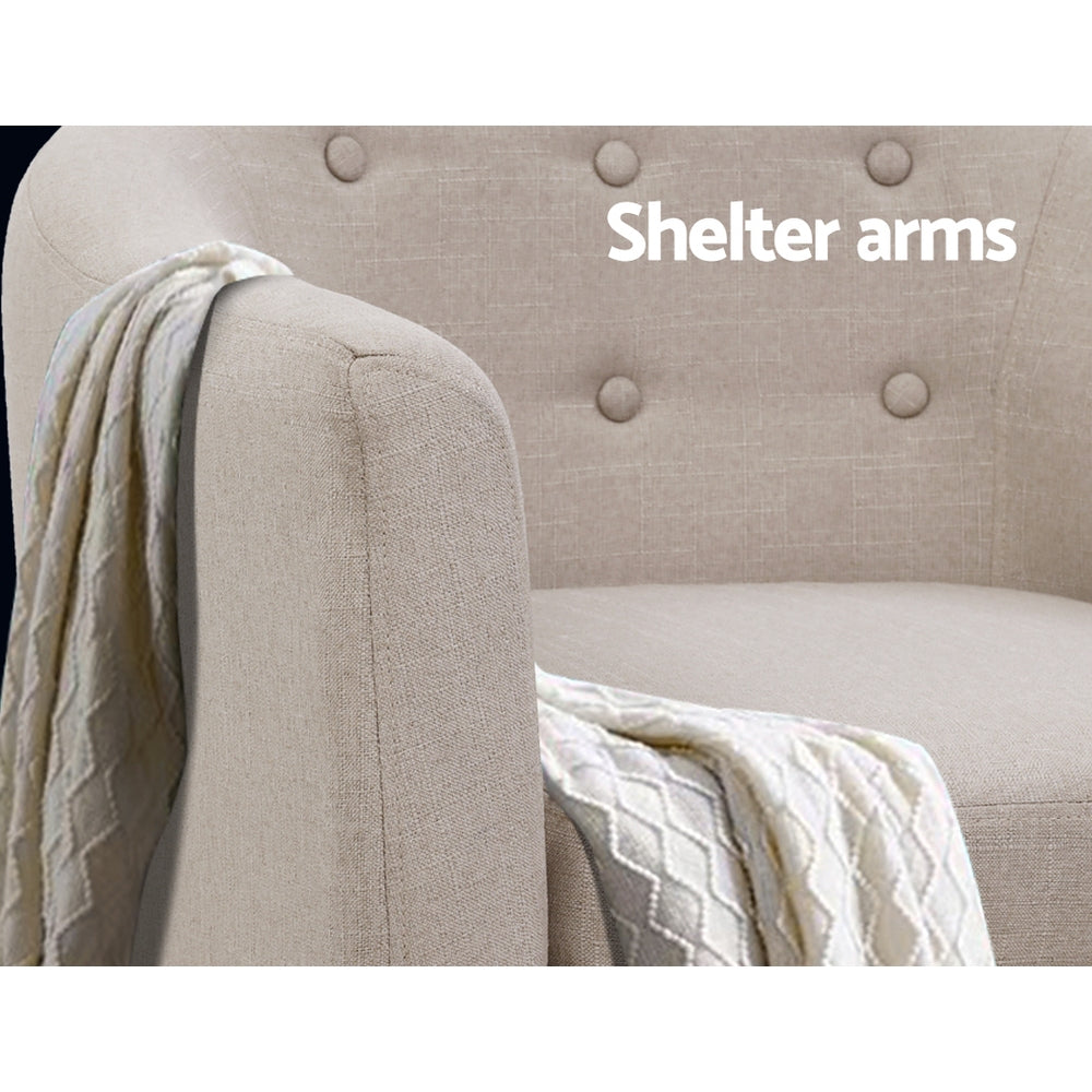 Chair Kingdom   ADORA Armchair Tub Chair Single Accent Armchairs Sofa Lounge Fabric Beige