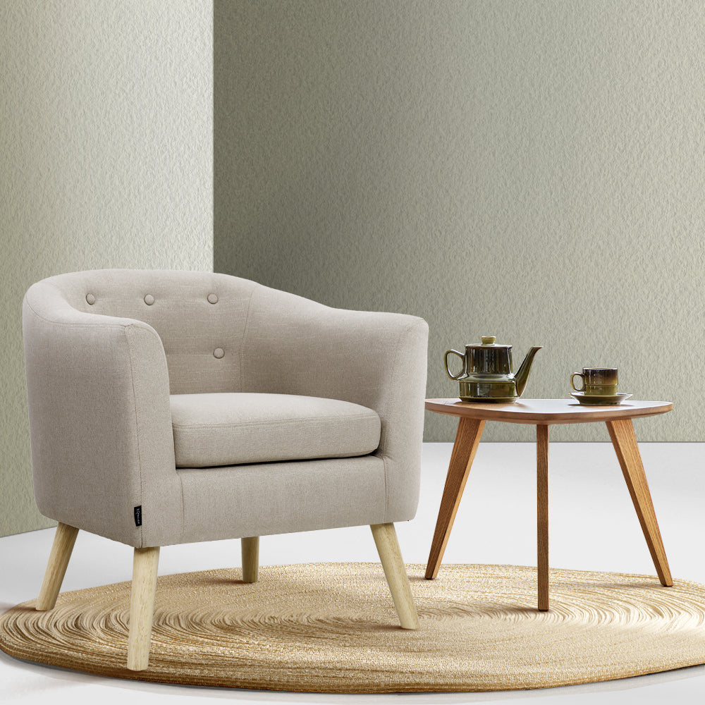 Chair Kingdom   ADORA Armchair Tub Chair Single Accent Armchairs Sofa Lounge Fabric Beige