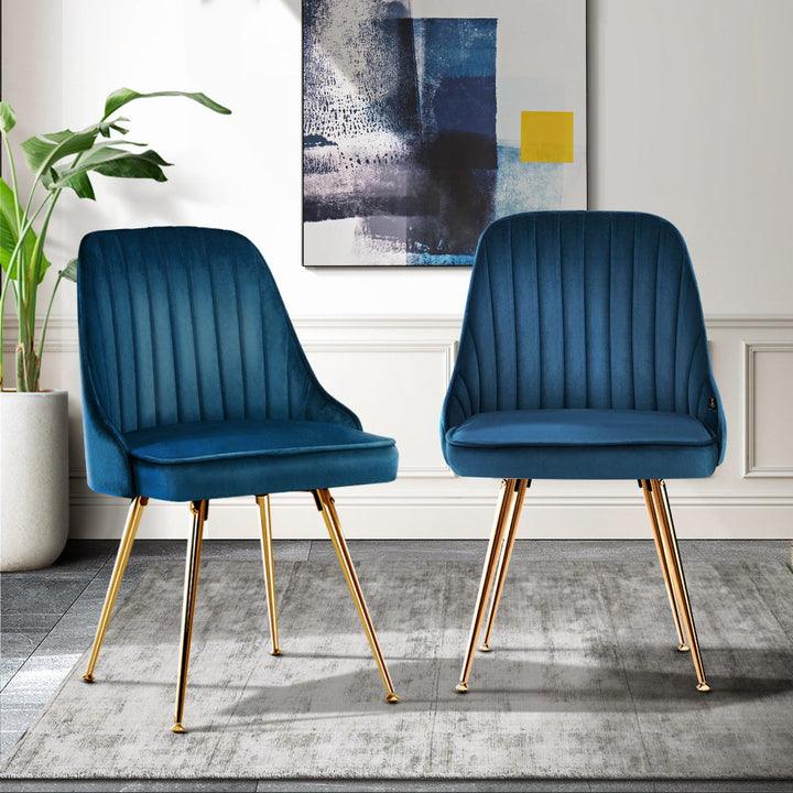 Chair Kingdom Dining Chairs Velvet Blue Set of 2 Nappa
